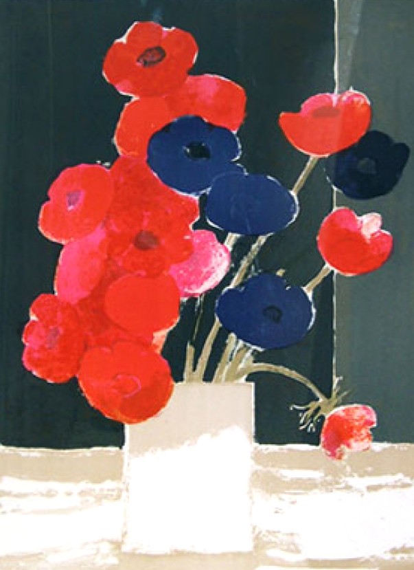 ベルナール・カトランの絵画作品　タイトルは、Anemone in a White Vase